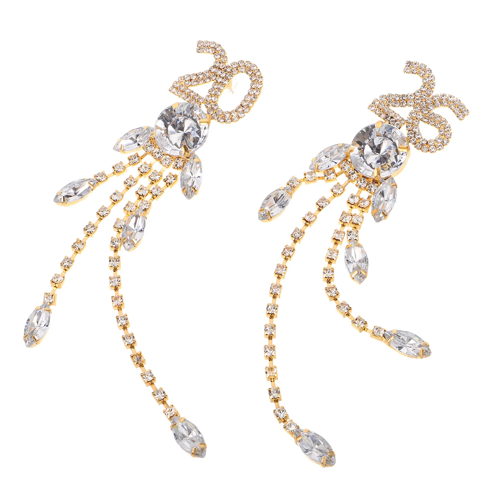 

2pcs Water Rhinestone Tassel Earrings For Women 2026 New Year Eve Party Dangle Drop Birthday Festival Jewelry Statement Bridal