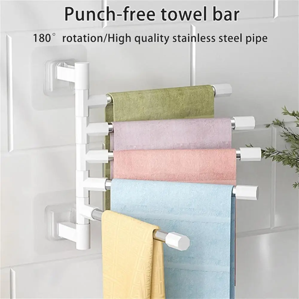 1/2PCS Bathroom Towel Rack Rotatable Towel Holder 99.99% Space Aluminum 2/3/4-Bar Towel Hanger Kitchen Shelf Paper Hanging Wall