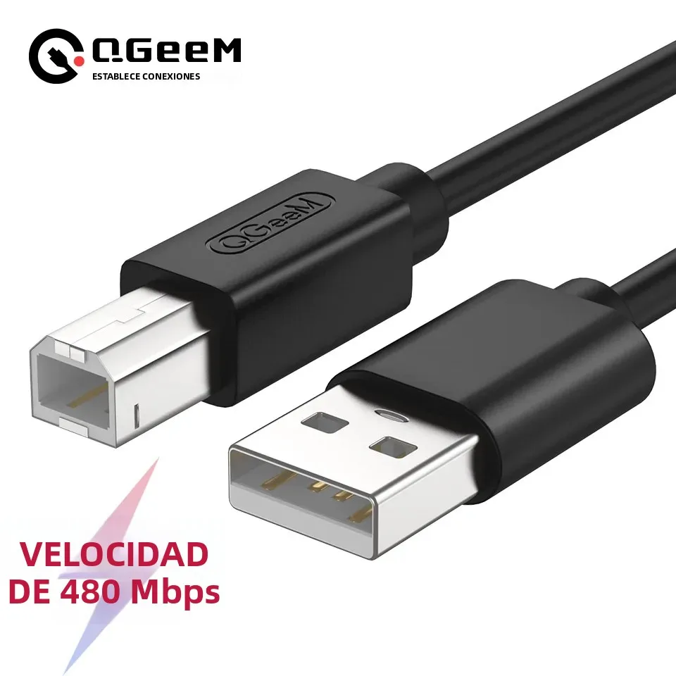 Cable de impresora QGeeM USB2.0 de alta velocidad, tipo A a B, macho a macho, cable de impresora USB, sincronización de datos para impresora de etiquetas 3D Lenovo, 1m, 2m, 3m