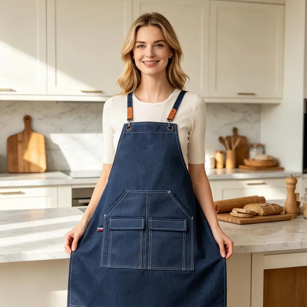 Waterproof Kitchen Apron with Pockets, Chef Cooking Apron for Men Women, Cross Back Work Apron for Barista, Gardening, Painting
