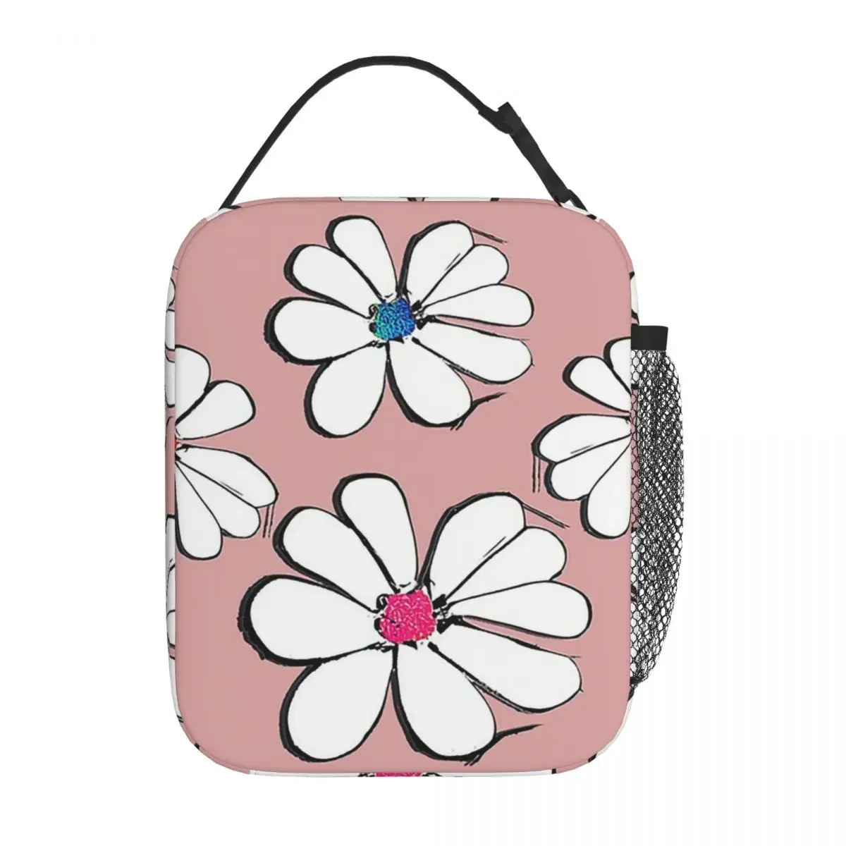 Cartoon Colorful Daisy Pattern Insulated Lunch Bag for Women Kids Leakproof Food Boxes Thermal Lunch Box Tote