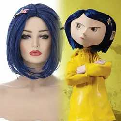 Horror Fairytale Movies Coraline Cosplay Costume Wig Yellow Coat Secret Door Adult Kid Women Halloween Party Scary Roleplay Suit