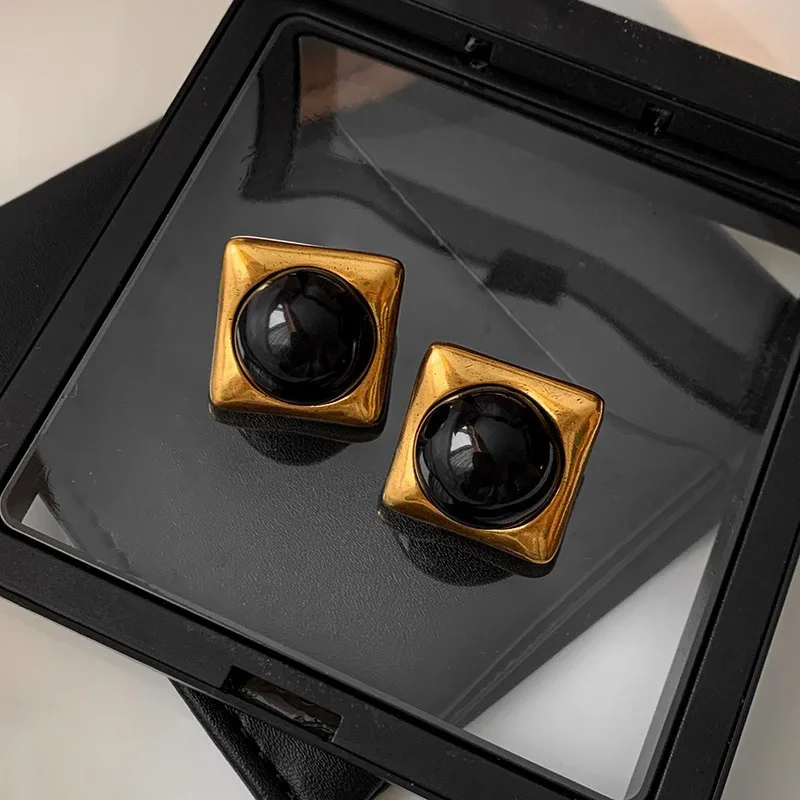 Gold Square Stud Earrings for Women - Vintage Chic Party Jewelry