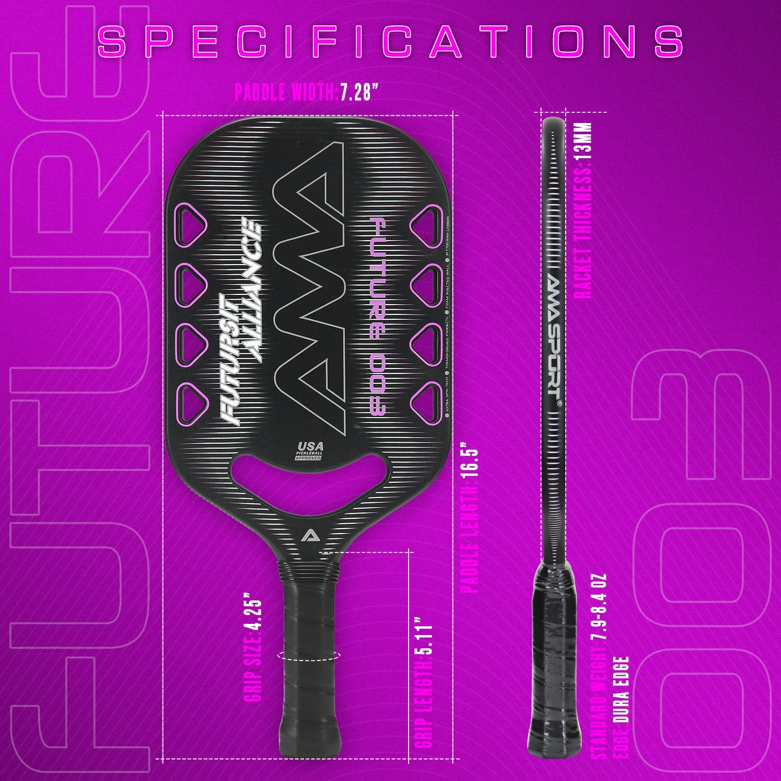 2025 Custom OEM 13mm Thickness Edgeless  T700 Carbon Fiber Pickleball Paddle Super Lovely and Popular Design for Adults