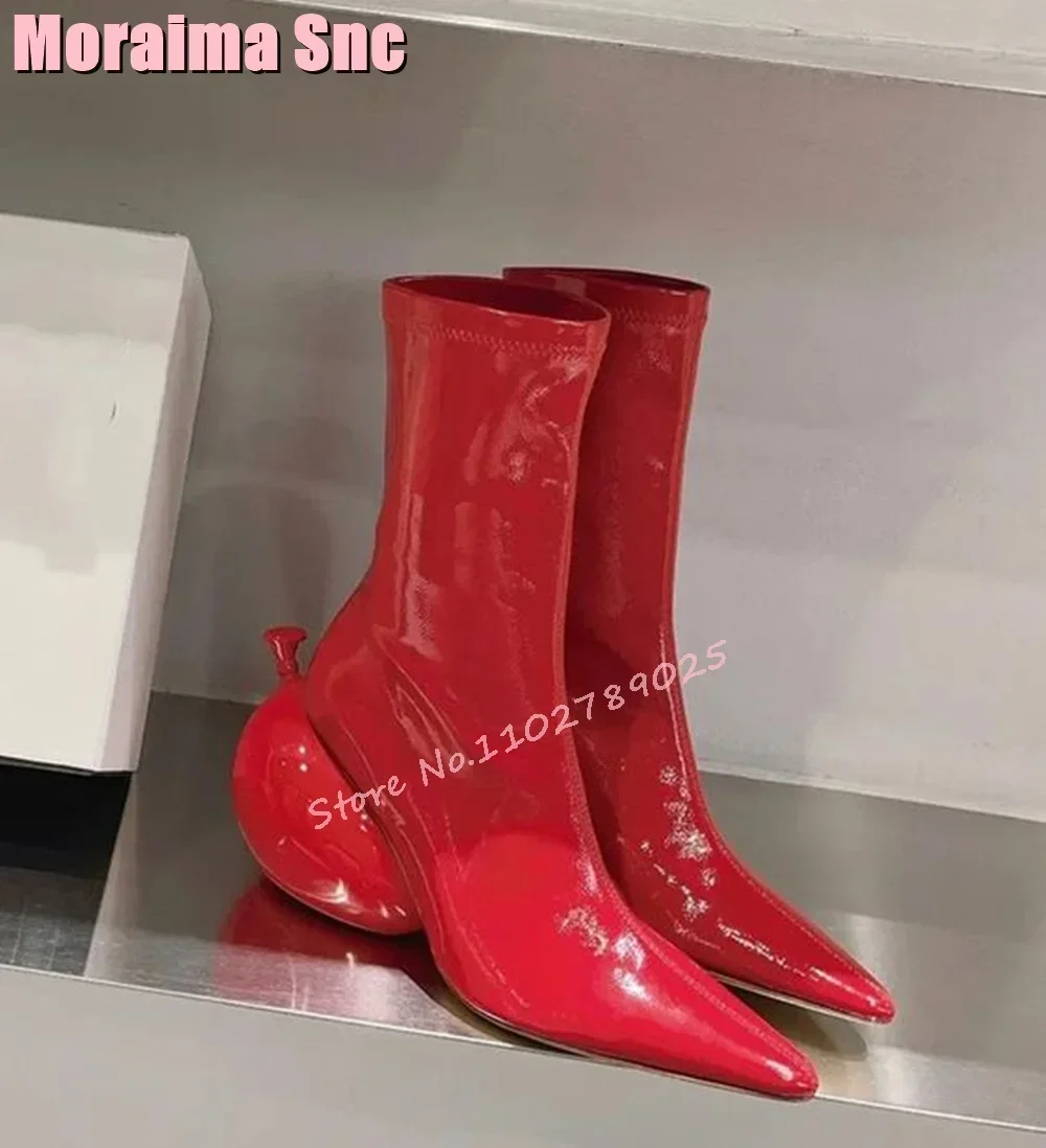 Fashion Unique Balloon Strange Heel Ankle Boots Pointed Toe Solid Women Shoes Autumn Winter Elegant Ladies Short Boots 2024 New