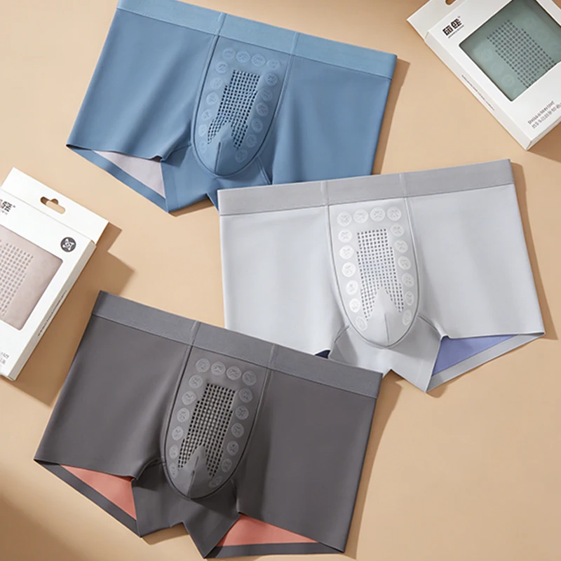 

Мужские дышащие трусы-боксеры с перфорацией, нейлоновое нижнее белье, антибактериальная ластовица, бесшовные, шелковистые, мягкие, эластичные, без сдавливающего эффекта на талии