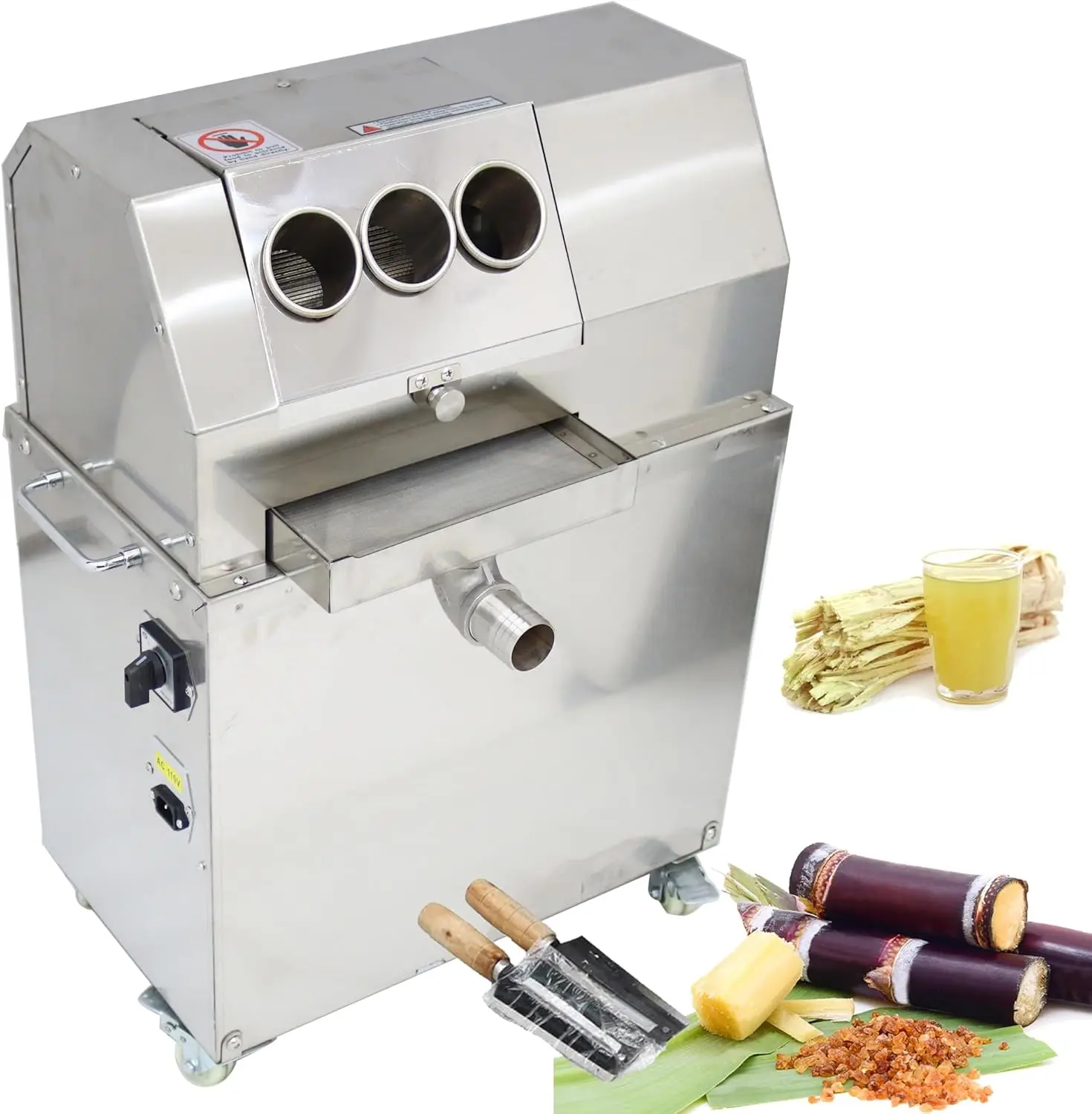 

Vertical Electric Sugar Cane Ginger Press Juicer Machine Sugarcane Press Extractor 3 Rollers 3 Feed Ports