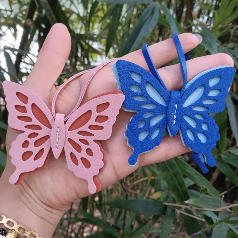 Cute Colorful Hollow Out Butterfly Keychains PU Keyrings Gift for Women Men Handbag Pendants Key Chains DIY Accessories