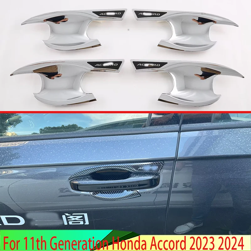 For 11th Generation Honda Accord 2023 2024 ABS Chrome Door Handle Bowl Cover Cup Cavity Trim Insert Catch Molding Garnish