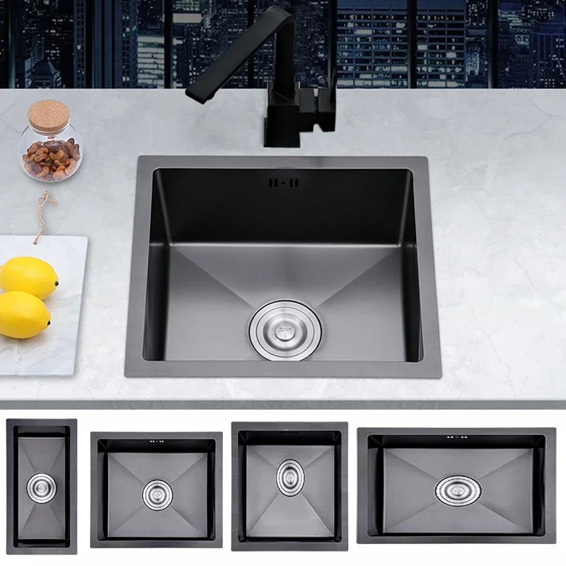 Black nano stainless steel mini right angle sink single slot, small kitchen sink