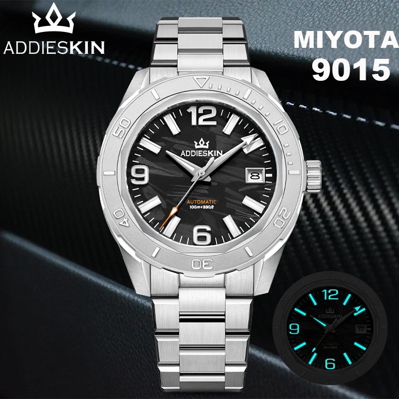 AddiesKin K007 Luxury Automatic Watch Miyota 9015 Carbon Fiber Dial BGW9 Luminous Sapphire Crystal 100M Waterproof