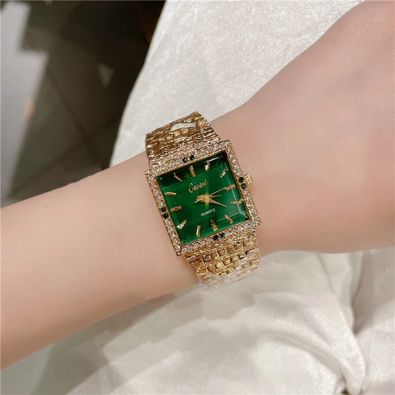 Ladies' Watch Fashion Retro Gold Square Bracelet with Diamond Inlaid Waterproof Women's Quartz Wristwatch Gift