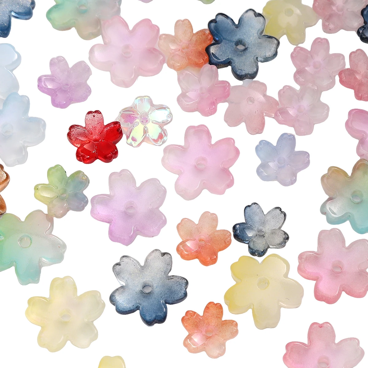 10pcs 11/15mm Gradient Color 3D Sakura Glass Beads Cherry Blossom Flower Loose Beads For Jewelry Making DIY Bracelet Accessories