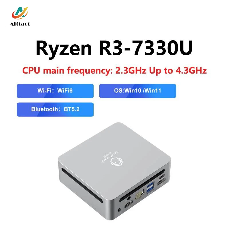 Aittact new amd ryzen3 r3 7330u mini pc windows 11 4 kerne 8threads ddr4 3200mhz 256/512gb m.2 ssd wifi6 bt 5,2 desktop pc spiel