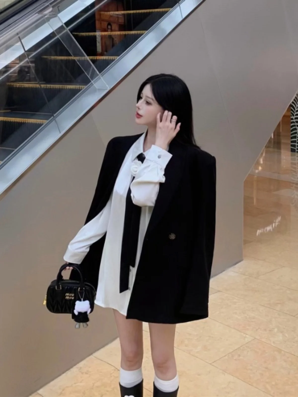 

White Acetate Satin irt Women's Autumn Medium Length Draped Belt Loose Top Hanging Sensation Commute Sle Long Sve Pure...