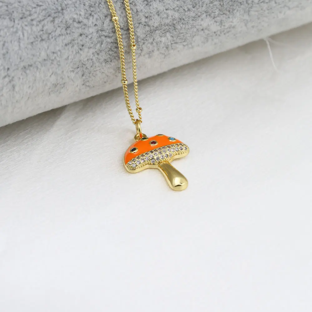 2024 Retro Versatile Copper Rainbow Zircon 6-Color Mushroom Pendant Necklace Men Women Bohemian Style Jewelry