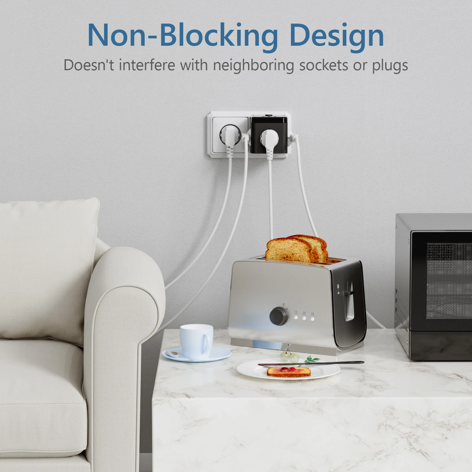 Wall Socket Extender with Switch 3 Outlets 2 USB A and 1 Type C Port Portable Cube Socket Power Strip Adapter Charging For Home