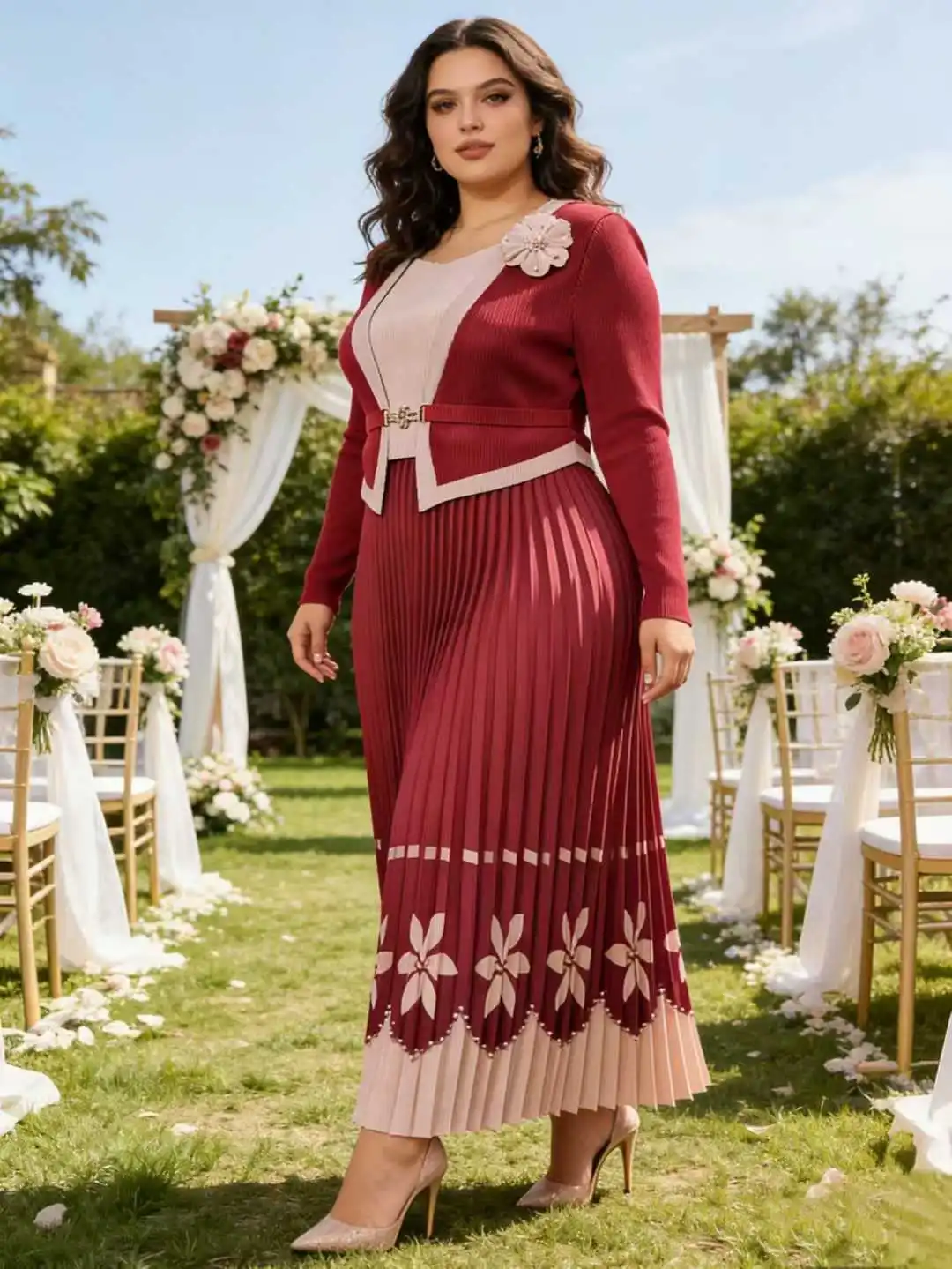 ANLAN New Miyaki Dress Pleated Plus Size Plisse Waist Cinching Slimming Fold Temperament Elegant Beaded Long Pleats Skirt 5AN710