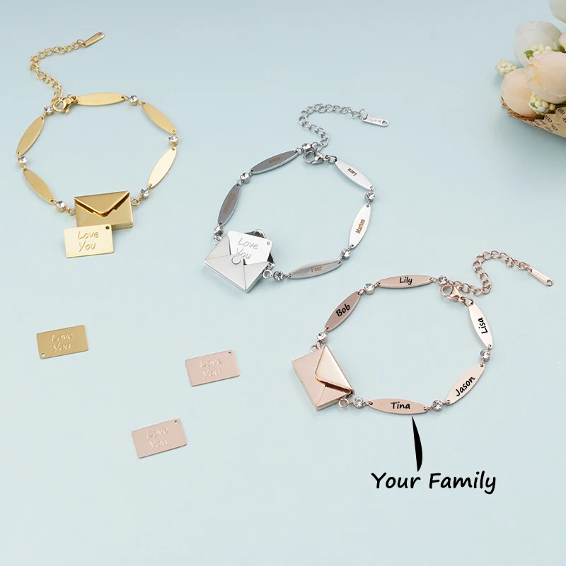 

Personalized Kids Name Bracelet for Mother's Gift with Silver/Gold Color Stainless Steel Envelope Bracelet Bangle Jewelry 2023