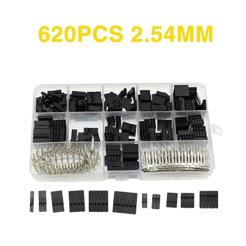 620Pcs Dupont Connector 2.54Mm, Dupont Cable Jumper Wire Pin Header Housing Kit, Male+Female Pin Terminal Connector