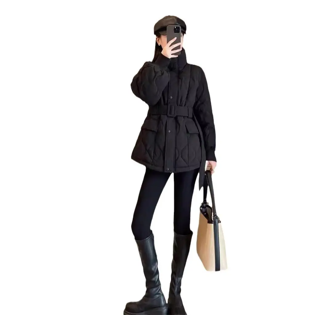 

Женская зимняя пуховая хлопковая куртка с застежкой на талии, облегающее короткое стильное повседневное универсальное хлопковое пальто для миниатюрных фигурок