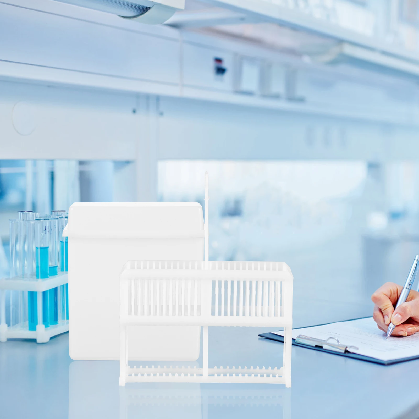 1 ชุดแท่นวางสไลด์กล้องจุลทรรศน์ แท่นวางสไลด์พลาสติก อุปกรณ์จัดเก็บสำหรับการทดลองวิจัยทางวิทยาศาสตร์