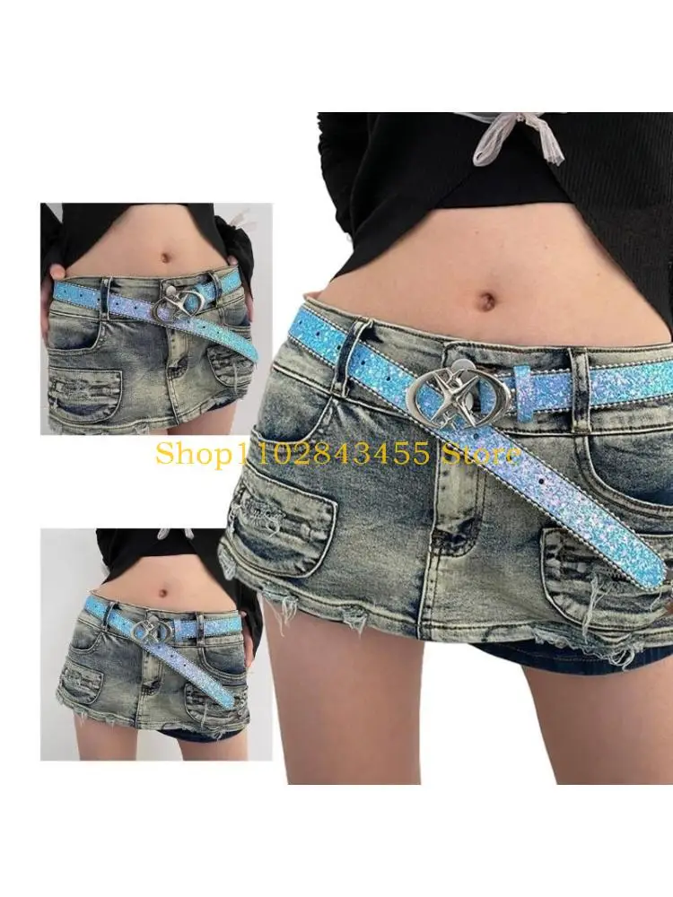 

49MC блестящий регулируемый ремень с пряжкой для женщин и мужчин, подростковый локомотивный ремень для джинсовой юбки