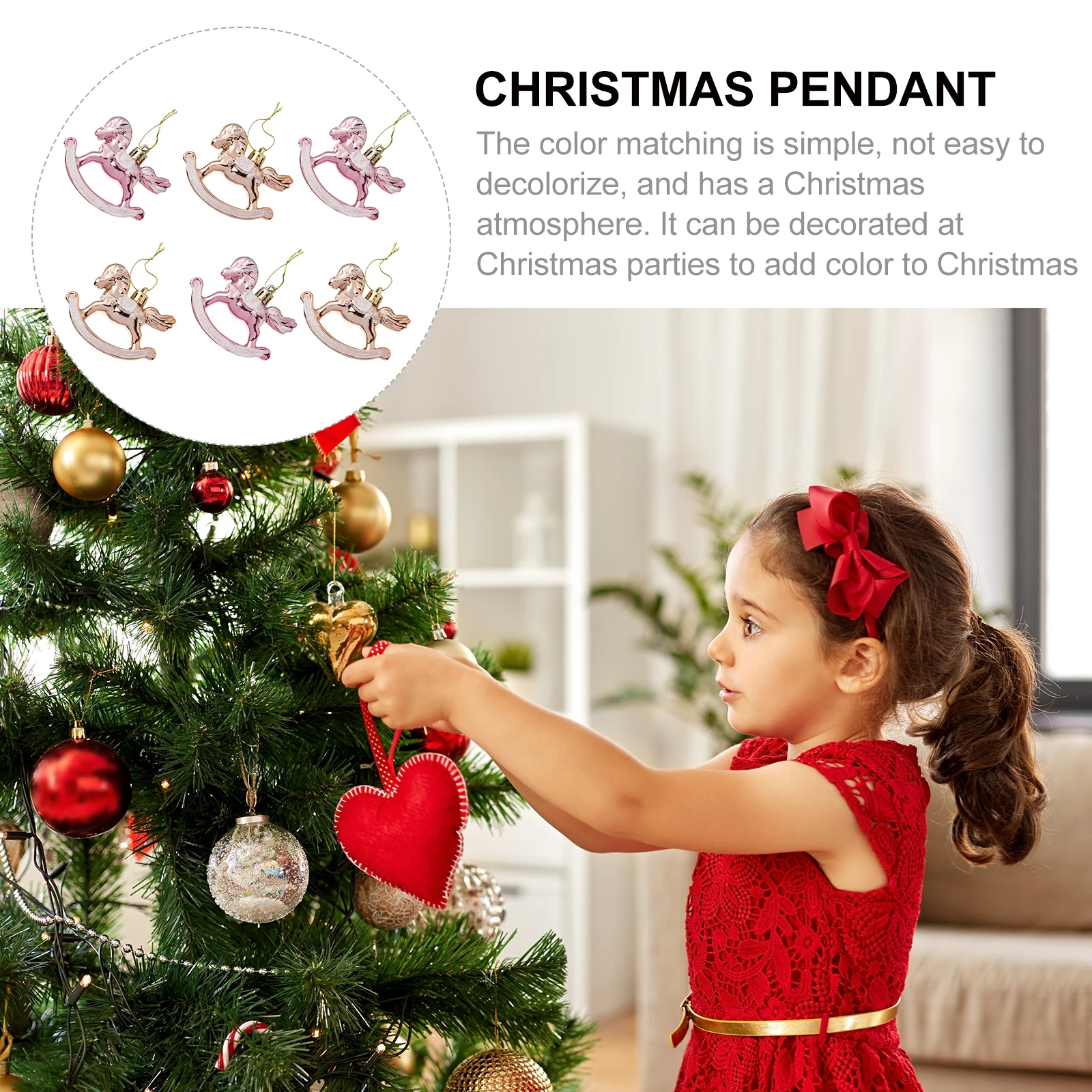 

6Pcs Christmas Tree Pendant Horse Shaped Hanging Ornaments Festival Wall Decor Christmas Pendant Xmas Tree Hanging Ornaments