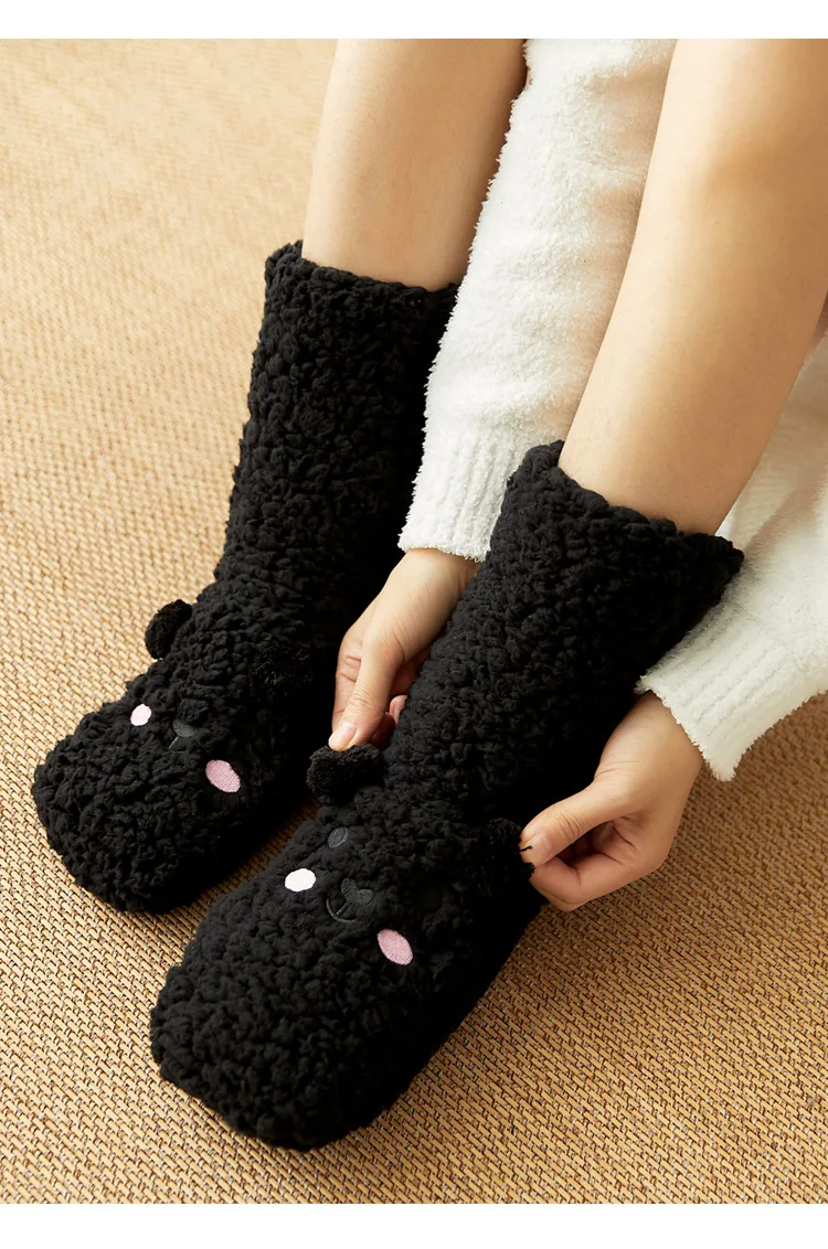 Mntrerm Bodensocken Damen Herbst und Winter Plus Samt Korallen Fleece Hausschuhe Hausschuhe Schneesocken Entbindung Teppichsocken – Detail 8
