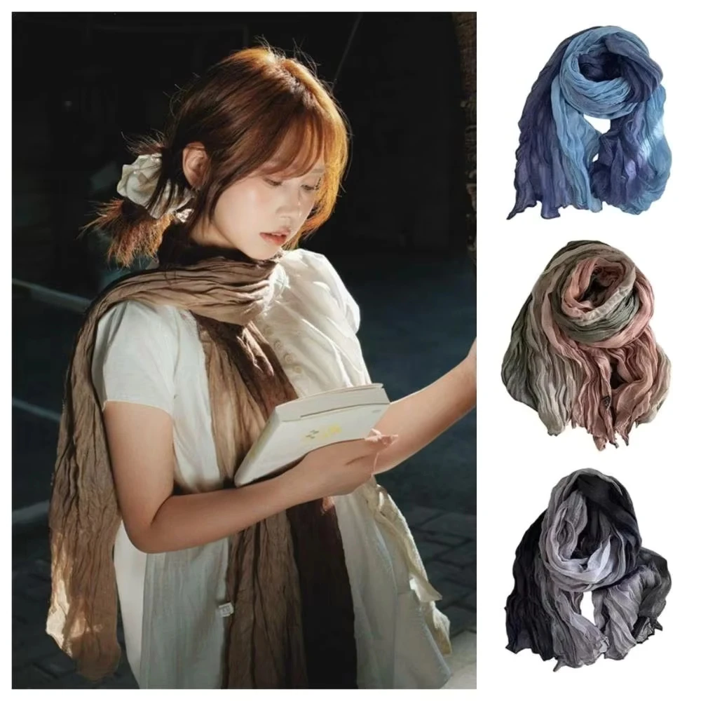 

Cotton Linen Wrinkle Scarf Women Pleated Scarf Long Floral Square Scarf Shawl Fashion Winter Warm Casual Vintage Scarf Shawl