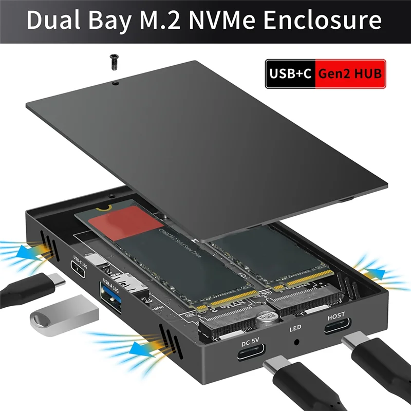 

ABFM-2230 M.2 SSD Enclosure M.2 Nvme SSD Docking Station 10Gbps Dual-Bay Aluminum Hard Drive Case For PC And Laptop