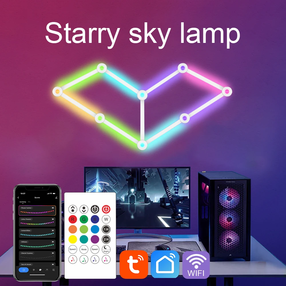 Inteligentna lampa ścienna WiFi 9 szt.  Pasek świetlny RGB do pokoju gier z synchronizacją muzyki  Oświetlenie atmosferyczne DIY  Kompatybilny z