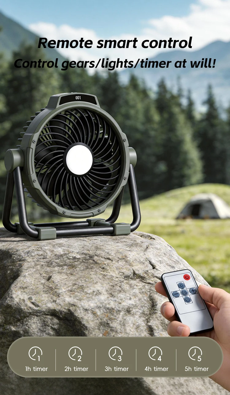 Tragbarer 6-in-1 Outdoor-Campingventilator 10000mAh Wiederaufladbarer Kabelloser Zelt-Deckenventilator 5-Stufen-Einstellung Fernbedienung LED-Licht – Detail 13