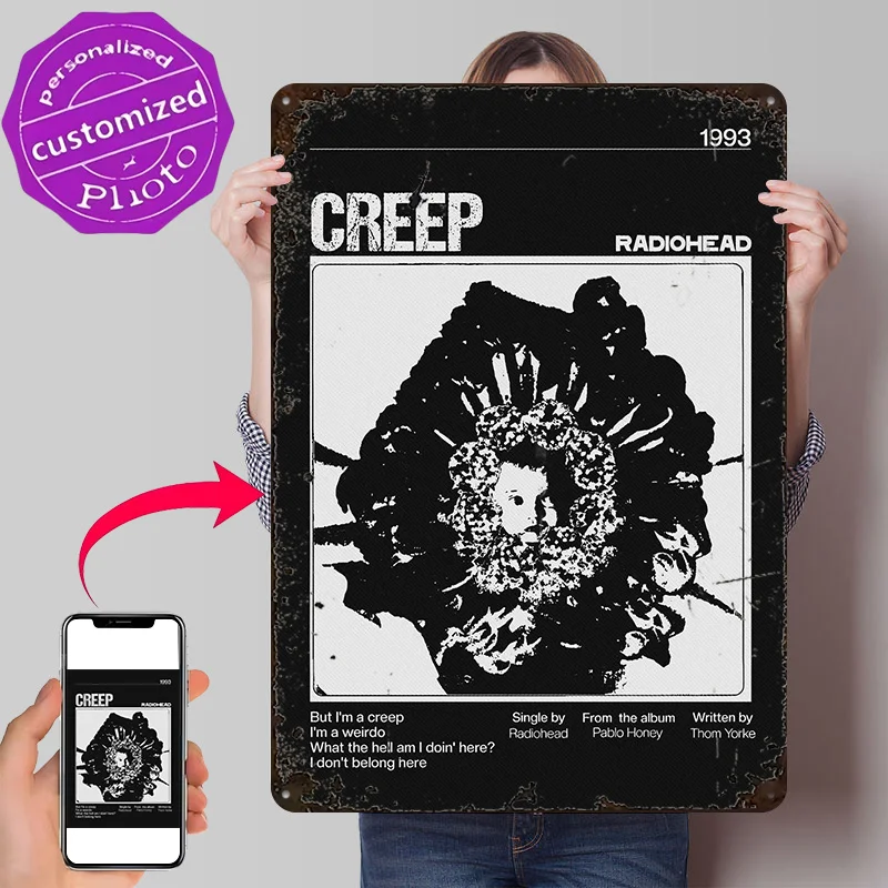 Radiohead Creep Single Cover Art Personalized 3D Textured Metal Poster Wall Art Tinplate Sign for Gaming Room Decoration Items