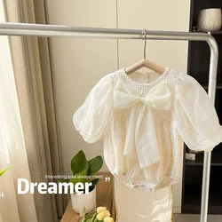 2023 Baby Girls Clothes Puff Sleeve Toddler Bodysuits Lace Bow Infant One Piece