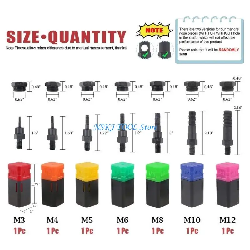 L8RC 7PCS Assorted Metric Rivet Nut Mandrel Riveter Tip Spare Part