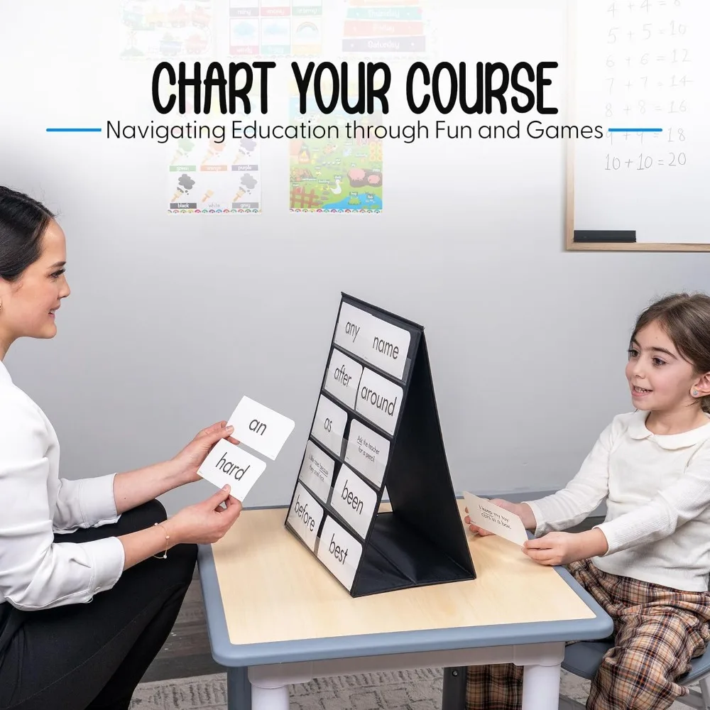 Black - 5 strips on each side - Ultra durable Classroom pocket chart holder - easy to use, reusable and collapsible