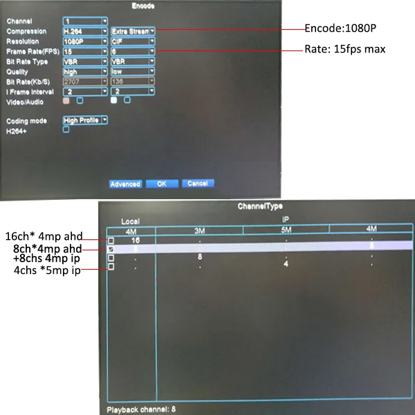Grabador AHD CVI TVI CVBS IP DVR 16 canales 4MP XVR 5 en 1