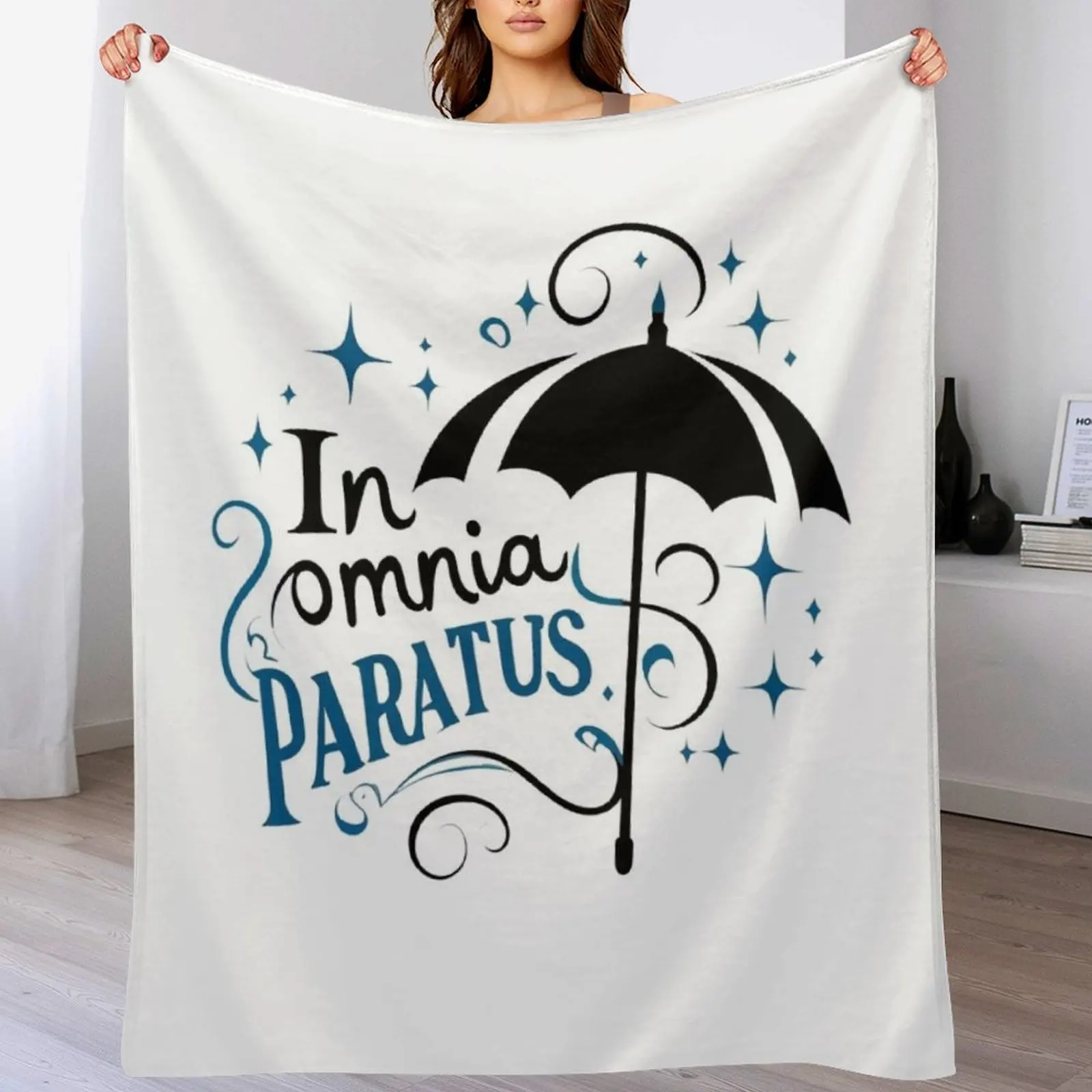 In Omnia Paratus - Umbrella and Scarf II - Typography Throw Blanket Sleeping Bag Bed covers warm for winter Blankets