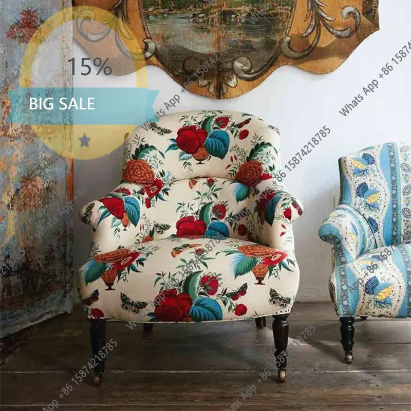 

Jo French Retro Pastoral Single Sofa Chair Medieval Living Room Small Apartment Bedroom Study Coffee Shop Leisure Chair
