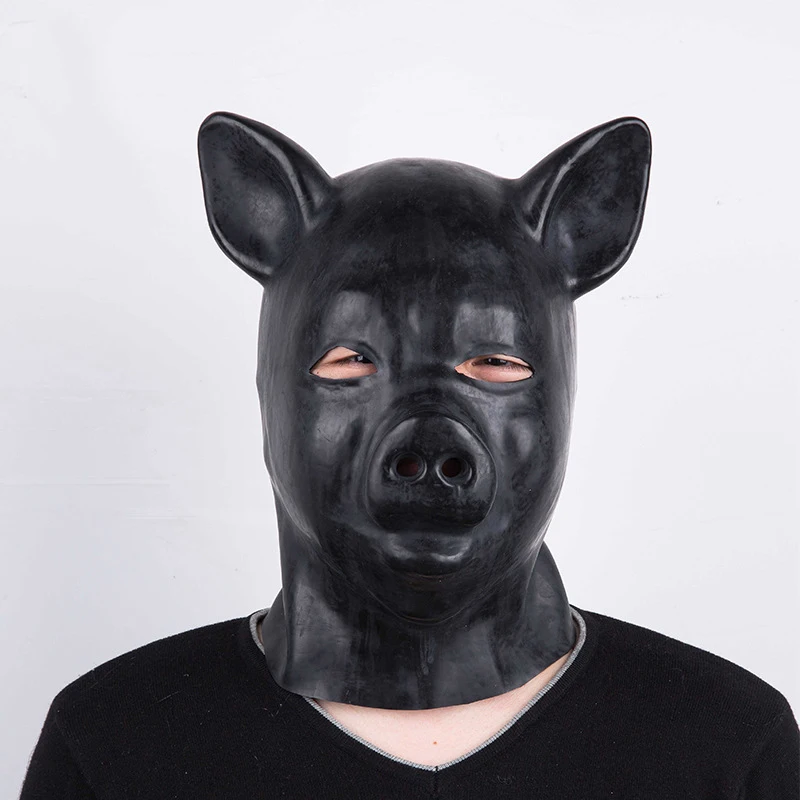 Natural Latex Dog Head Hood Mask Handmade Black Mask Hood New Suffocate Feitsh Headgear Cosplay Props