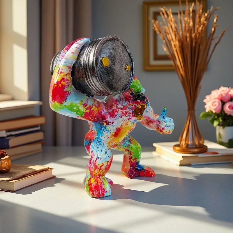 Creative Resin ERMAKOVA Sculpture GorillaDecoration Oil Bucket Gorilla Character Statue Living Room