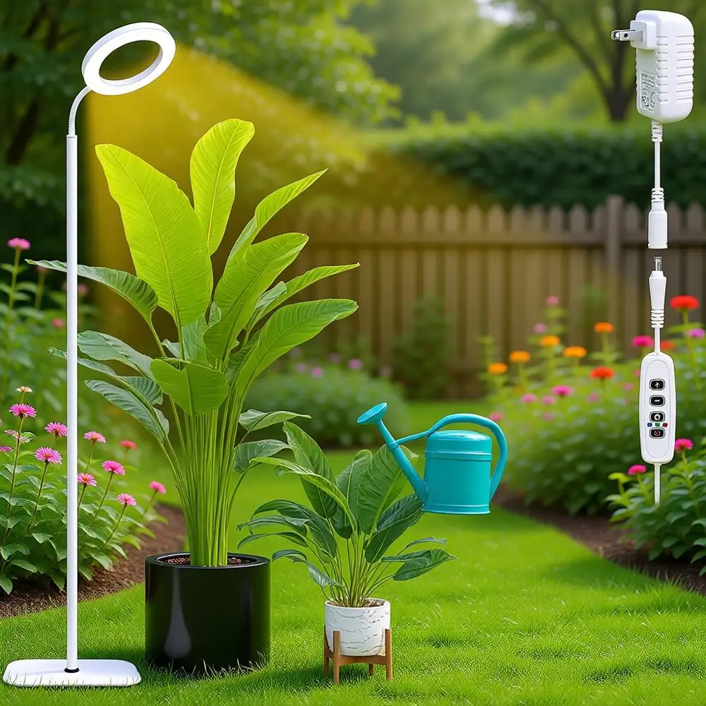 

Grow Lights for Indoor Plants, Full Spectrum, 10 Dimming, Warm Light, 3/9/12H Timer, Height Adjustable, Metal Stable Base