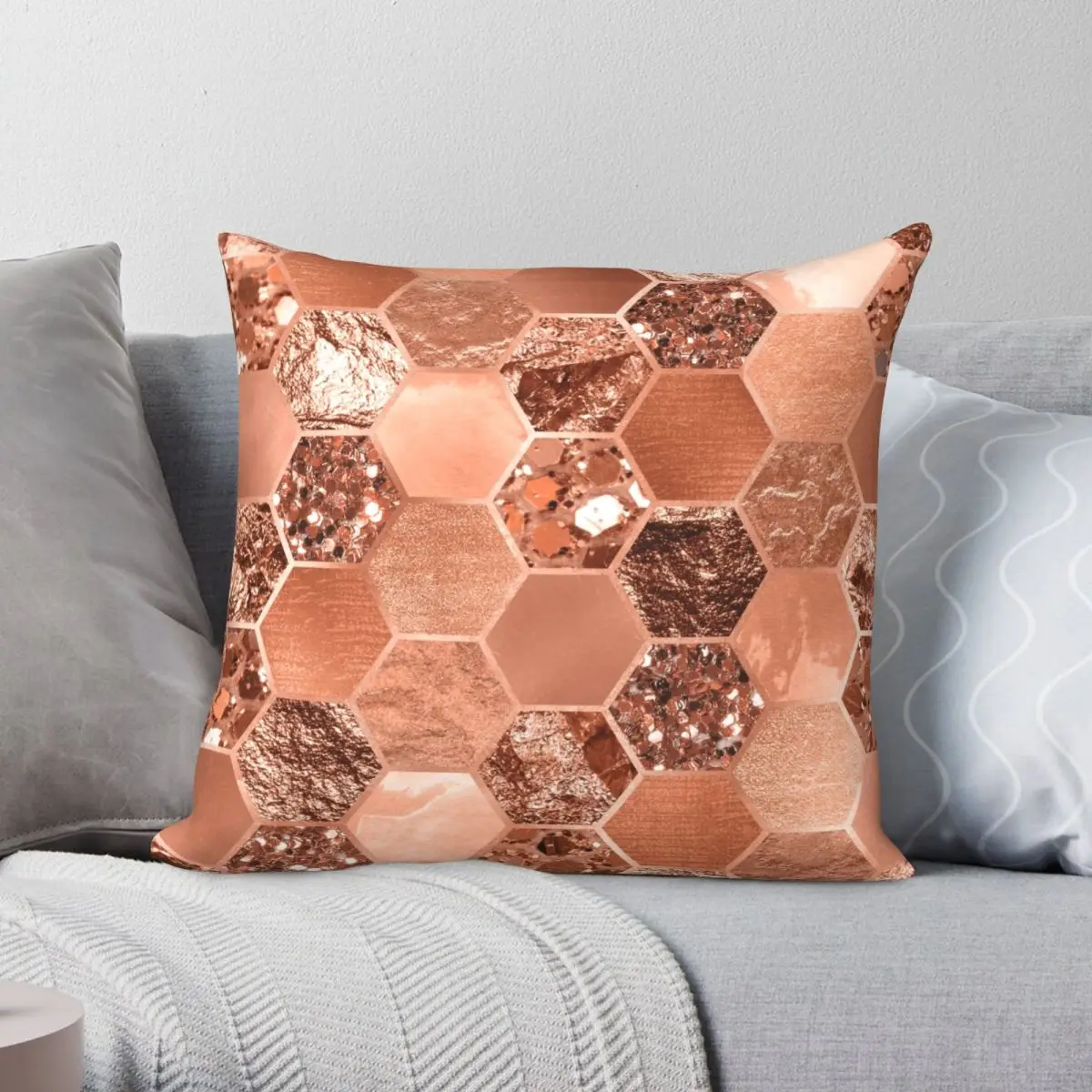 Rose Gold Hexaglam Blonde Pillowcase Polyester Linen Velvet Pattern Zip Decorative Car Cushion Cover Wholesale 18