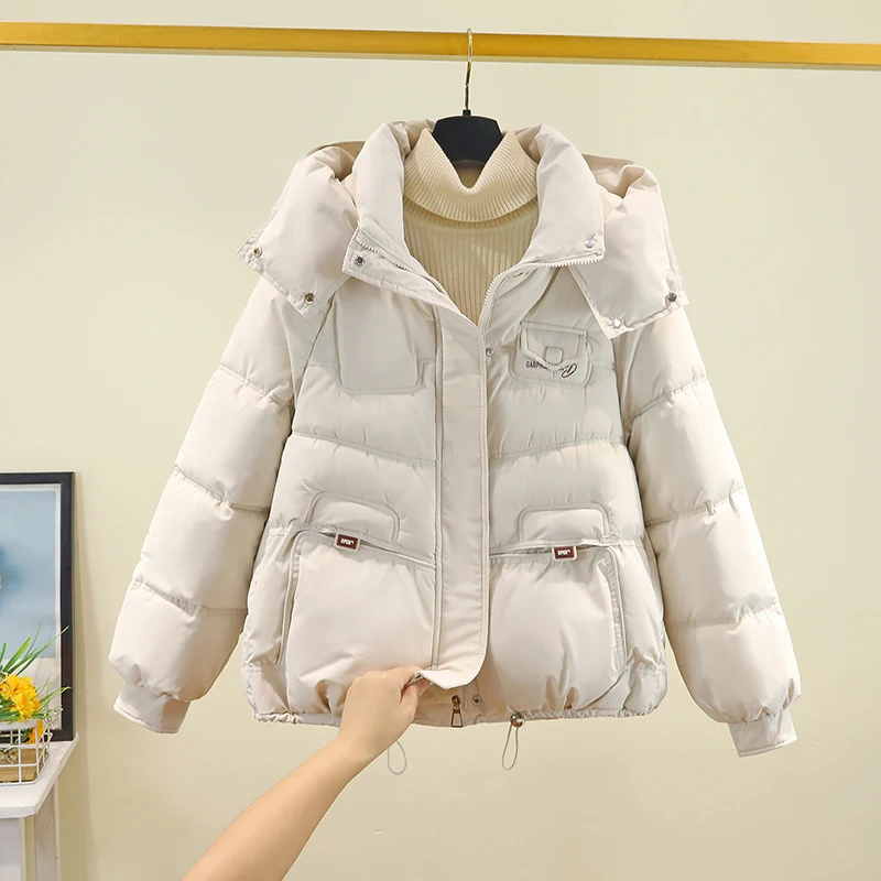 

Women's Thiened down Cotton Jaet Winter New Sle Hooded Coat ort Loose Bread Sle Small Size Cotton Clothes