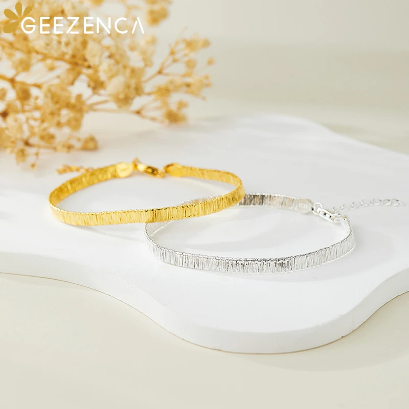 GEEZENCA Italian Jewelry 925 Sterling Silver Shiny Bracelets For Women Brushed Craft Minimalism Chic Bracelet Girl 2024 New Gift