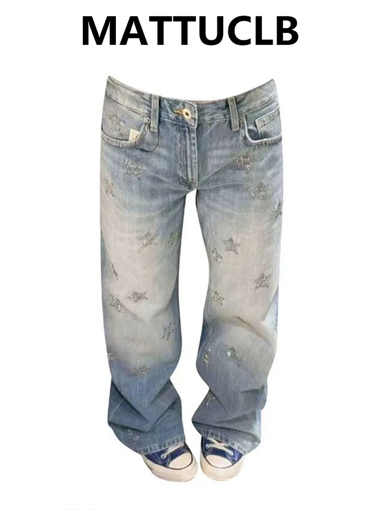 

Women's Jean Star Design Baggy Denim Pants Abi Y2K Japanese Harajuku American Retro Punk Wide Fit Long Trousers High Street New