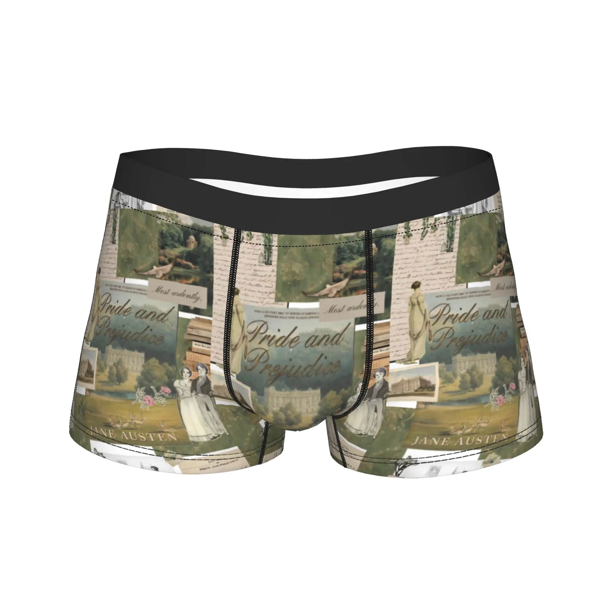 

Men's Pride and Prejudice Quotes Underwear Jane Austen Novelty Boxer Briefs Shorts Panties Homme Soft Underpants Plus Size