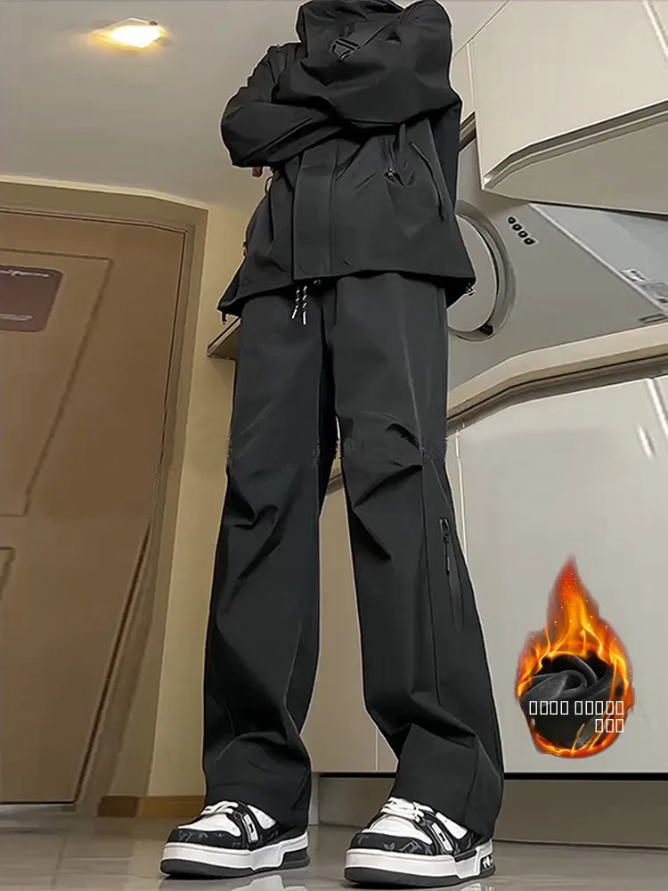 

Мужские рабочие брюки на флисовой подкладке, зимние ветрозащитные брюки для активного отдыха, альпинизма и катания на лыжах, свободные повседневные брюки из полиэфирного волокна