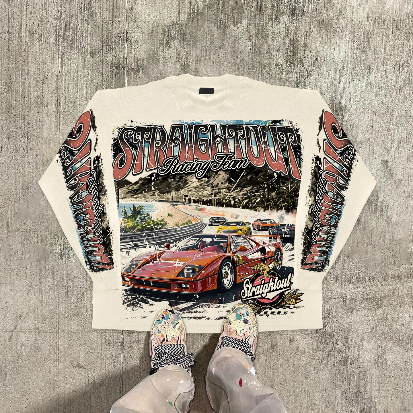 

Винтажные футболки с графическим рисунком спортивного автомобиля, уличная мужская футболка большого размера, Harajuku, ретро хлопковые топы с круглым вырезом Y2k, топы с длинными рукавами